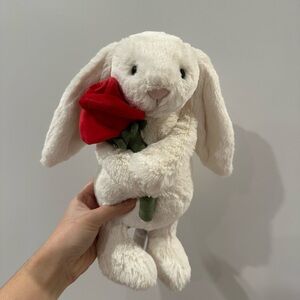 Jellycat Cream Bunny with Rose NWT VHTF